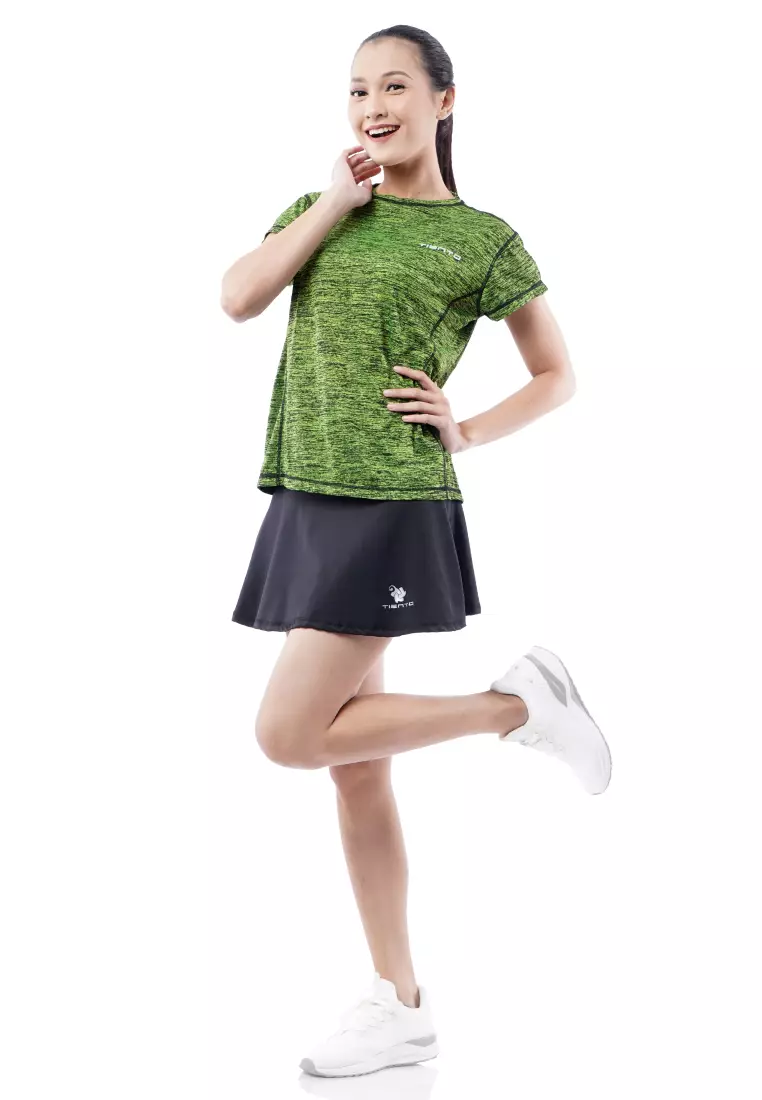 Tiento Baju Kaos Dry Fit Running Sport Women Pakaian Olahraga Gym Lari Senam Wanita Lengan Pendek Two Tone Green Stabilo