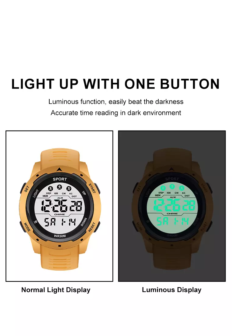 Jam Tangan Pria Digital Olahraga Mode Tali Silikon Alarm Jam Tangan Cowok yellow