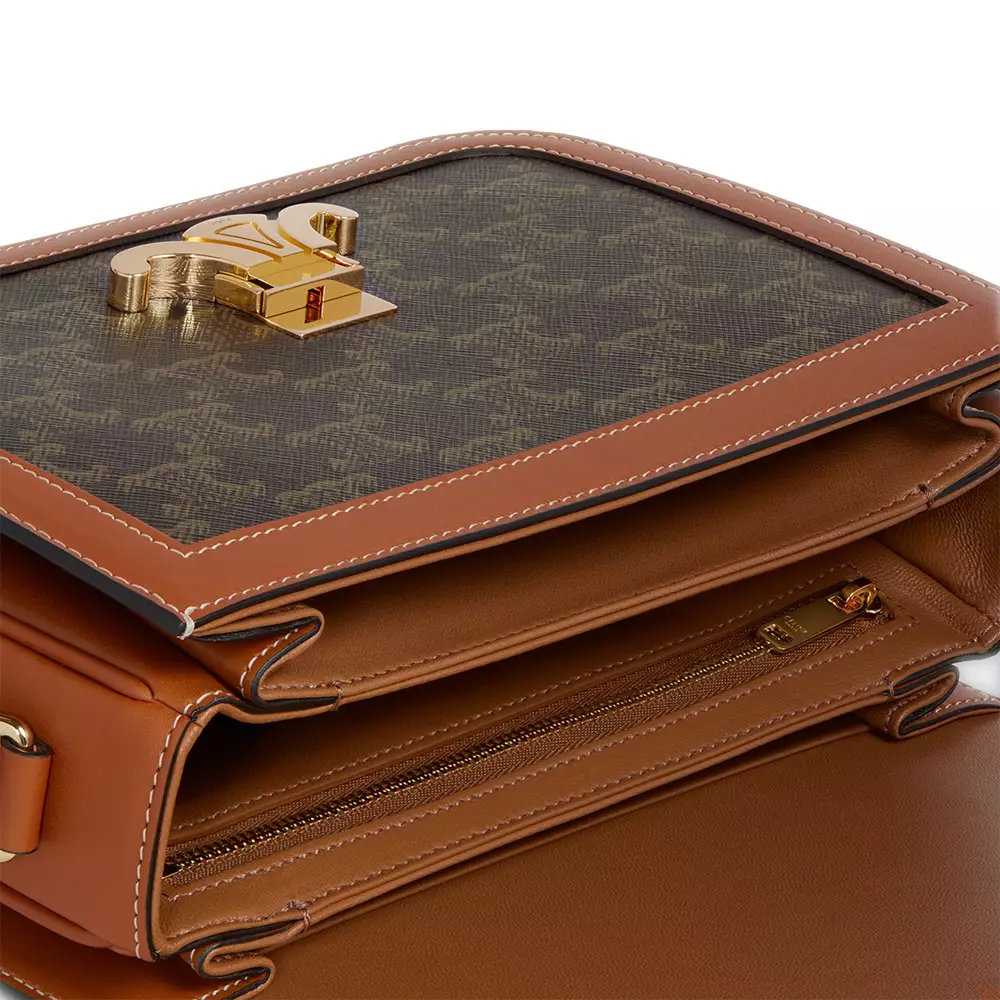 Triomphe Canvas and Calfskin Crossbody Bag Tan