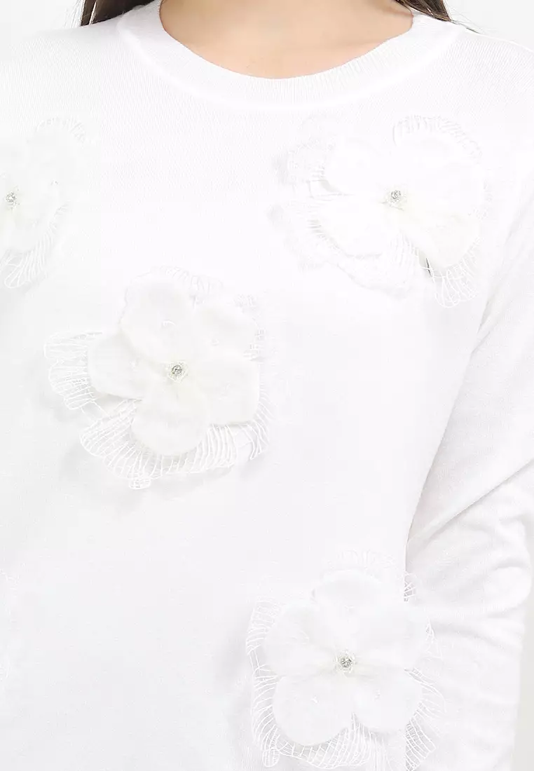 L/S Beaded Flo Knit Sweater