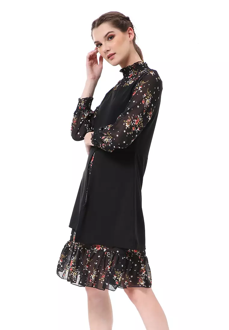 Rachel Midi Dress Wanita Lengan Panjang Turtleneck Material Cotton ORIGINAL - Black