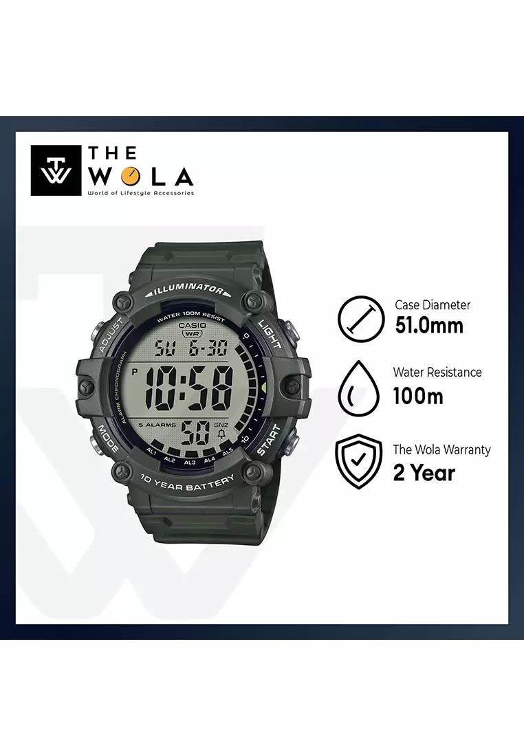 Men's Digital Watch AE-1500WHX-3A Green Resin Strap Watch for Men