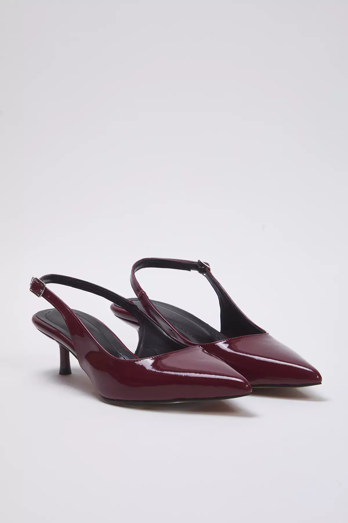 Burgundy Patent Leather Pointed Toe Kitten Heels Women's Classic Heeled Shoes Takss25To00005