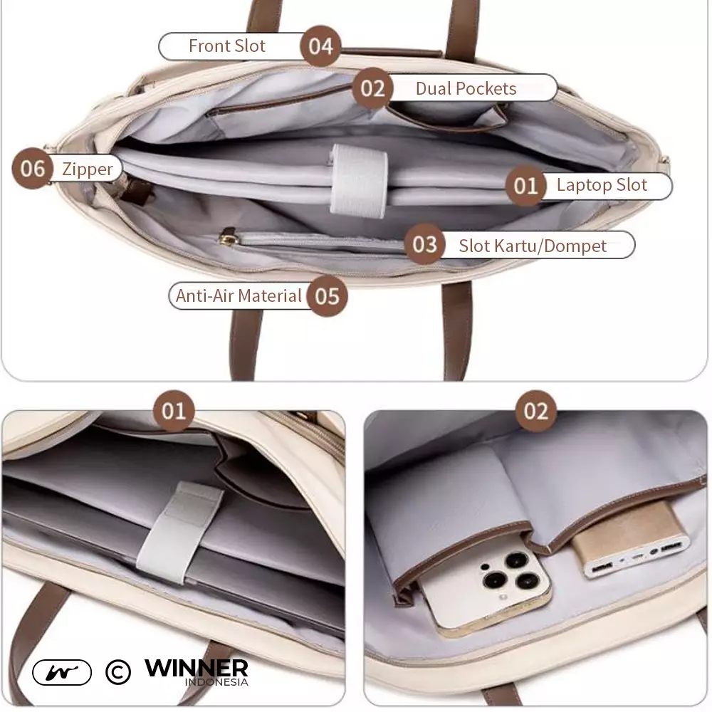 WINNER Tas Laptop 15,6 inch Bahu Selempang Nilon Oxford Anti-Air Wanita Korean Style Bag (T14-003) - Warna Hitam 15,6 inch