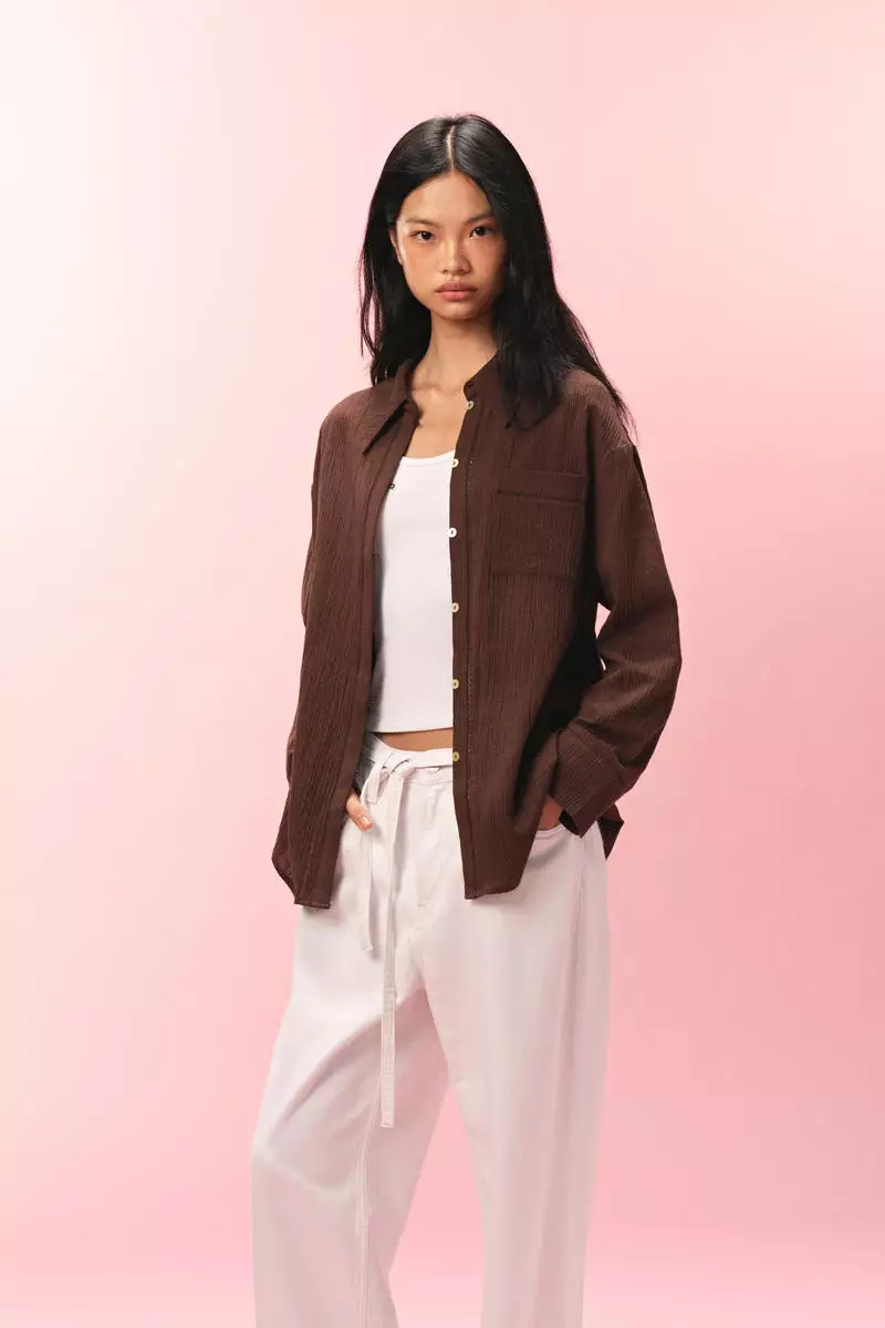 Crinkled linen-blend shirt