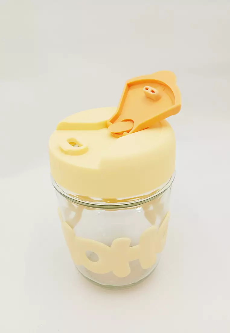 Wakakids Botol Minum Gelas Kaca Tumbler Cup Aesthetic Motif Hoho Free Sedotan Kaca 350ml Venjr Kuning