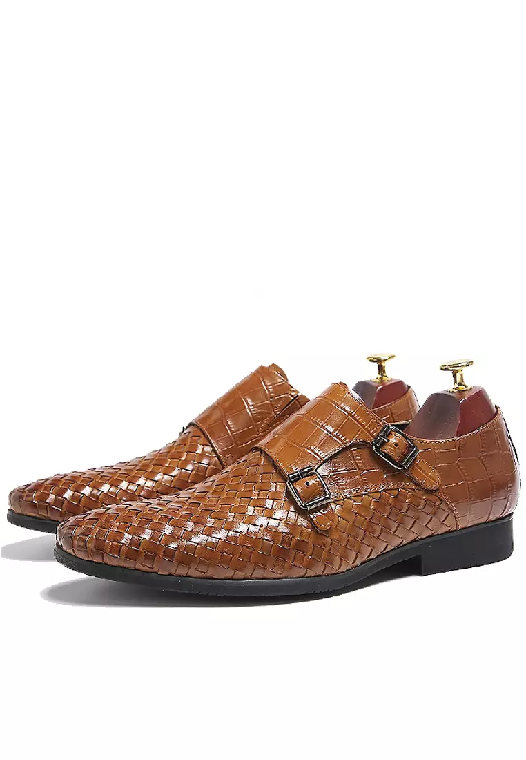 Braided crocodile double-button monk Footwear