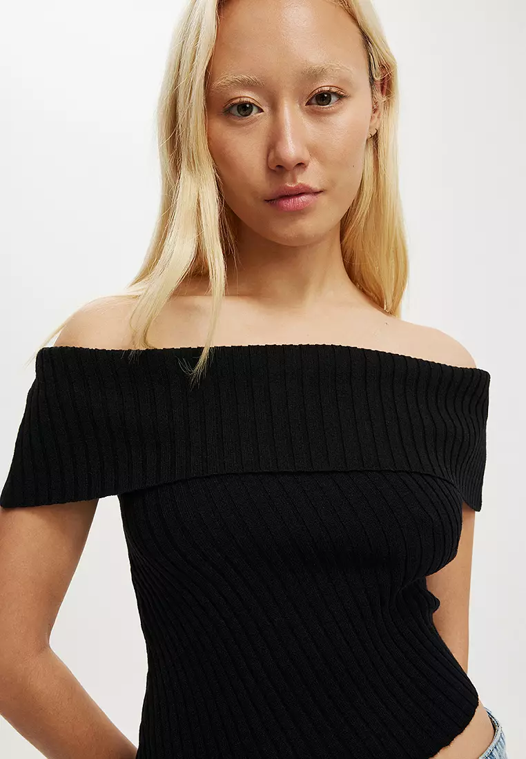 Asymmetric Off Shoulder Knit Top