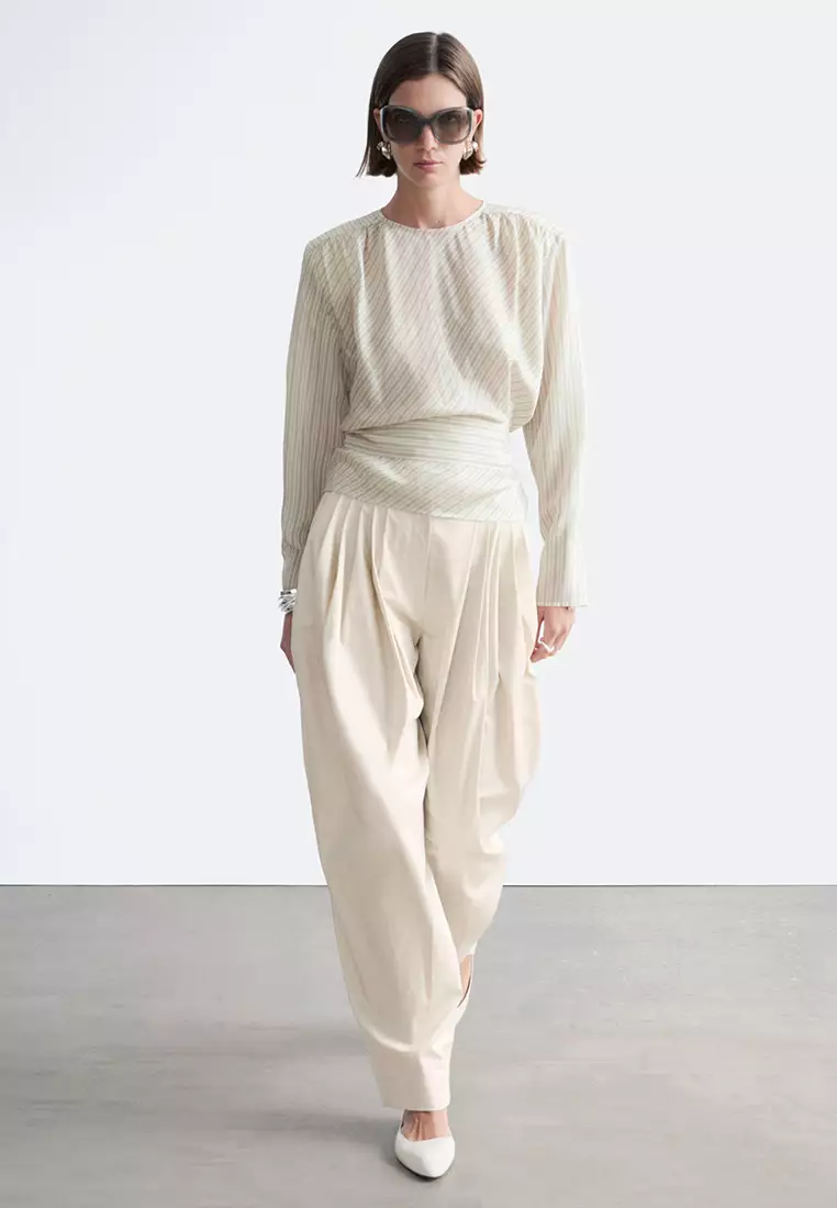 Gathered Tie-Belt Blouse