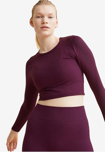 H&M purple Cropped Seamless Sports Top BCEA5AA2178404GS_1
