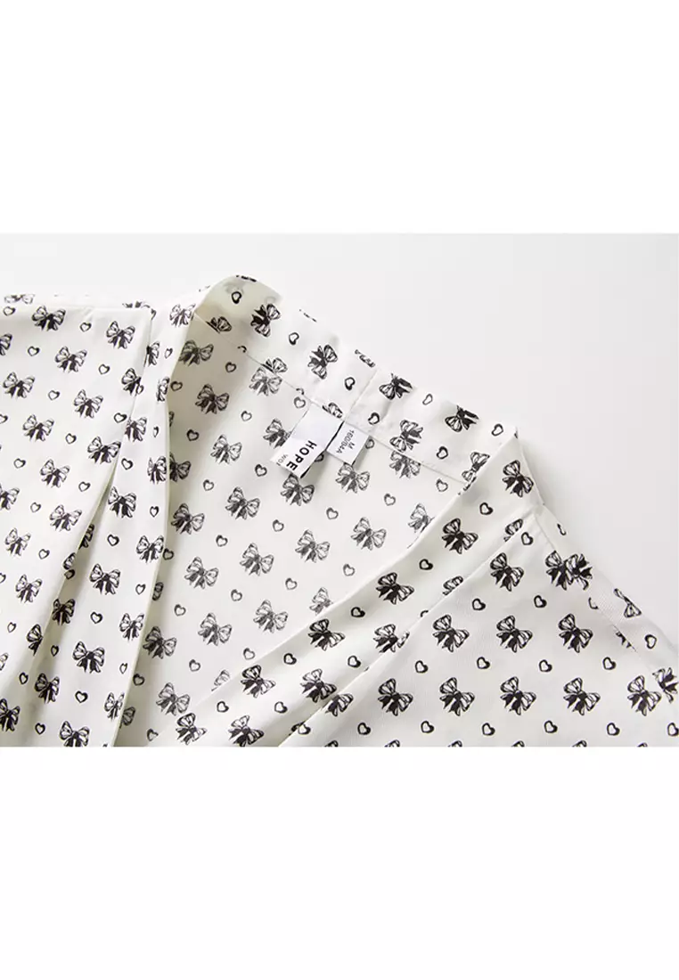 Allover Ribbon Design Crop Top with Front Tie