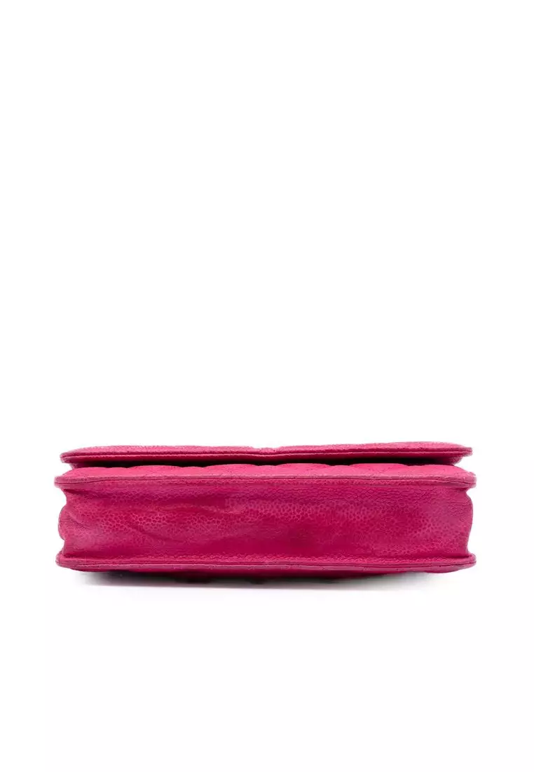 Pre-Loved Chanel Cc Quilted Caviar Wallet On Chain