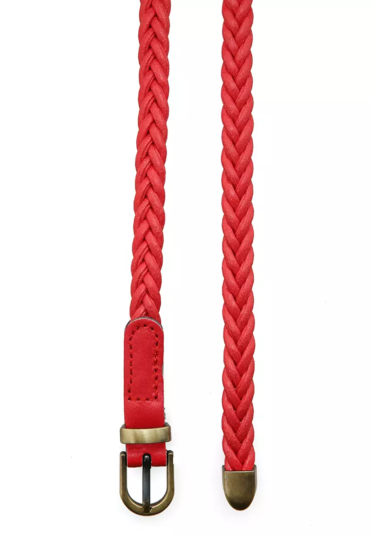 Imani Aksesoris Fashion Wanita Ikat Pinggang Model Kepang Casual Belt Slim Design Material Leather ORIGINAL - Red