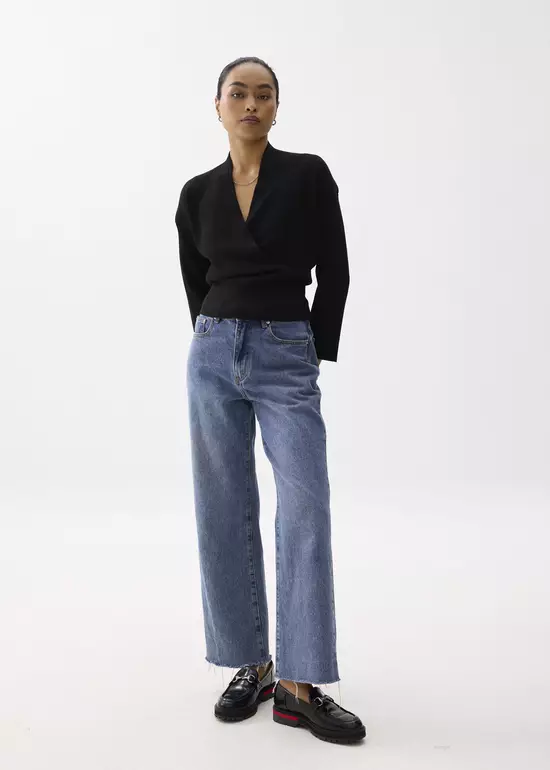 Atasan Wanita - Emiko Relaxed Knit V-neck Wrap Top