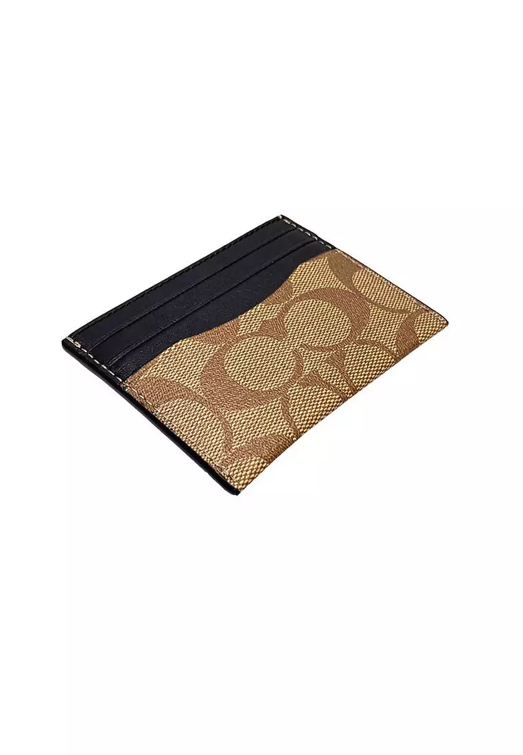 Slim Card Case In Signature Canvas Tan F58110