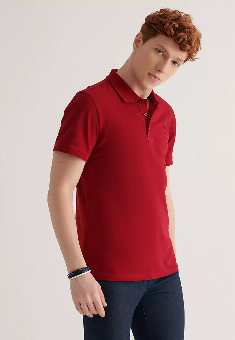 Men's Claret Red 100% Cotton Cool Polo Neck T-Shirt E001004