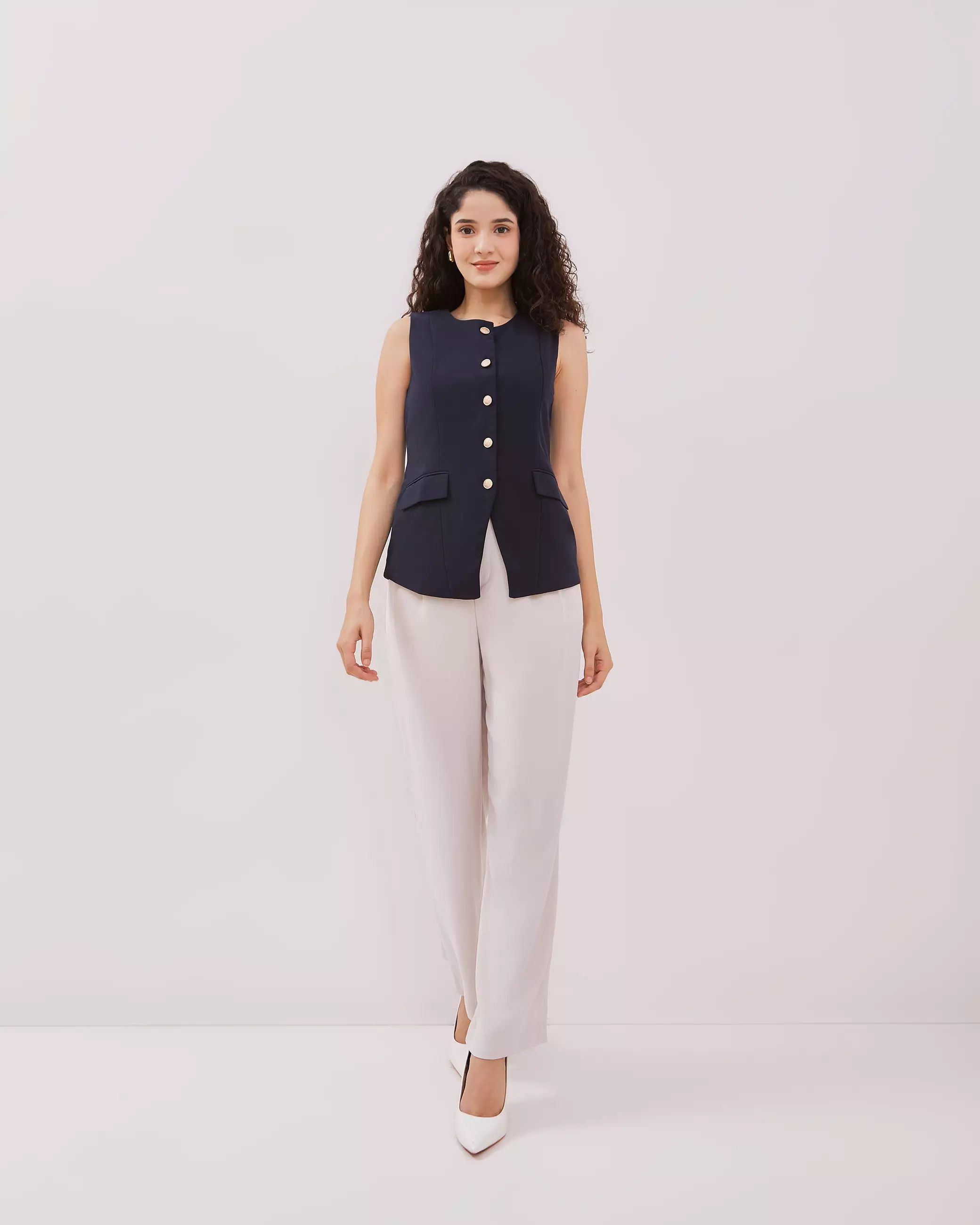 Urban Exchange Aruna Navy Vest Sleeveless - Sleeveless Outer Atasan Vest Navy Warna Navy
