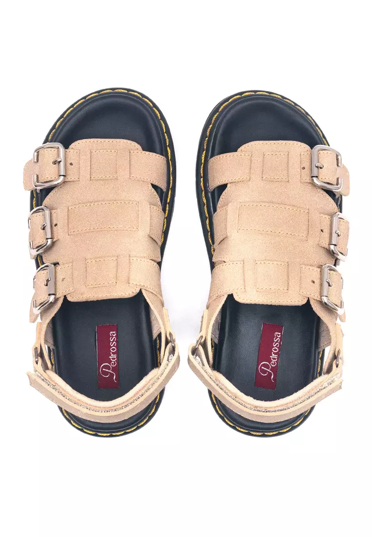 Alexa Platform Flat Sandals in Beige