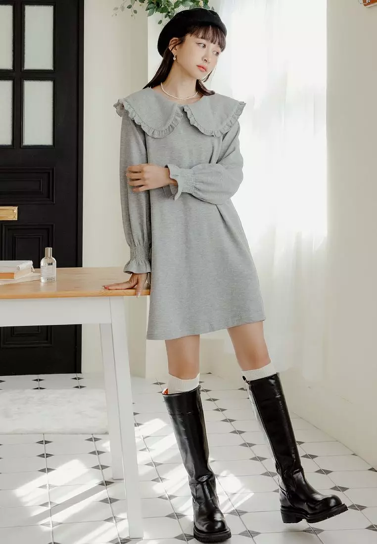Wide Ruffle Collar Babydoll Dress with Flared Long Sleeves [DA9949]