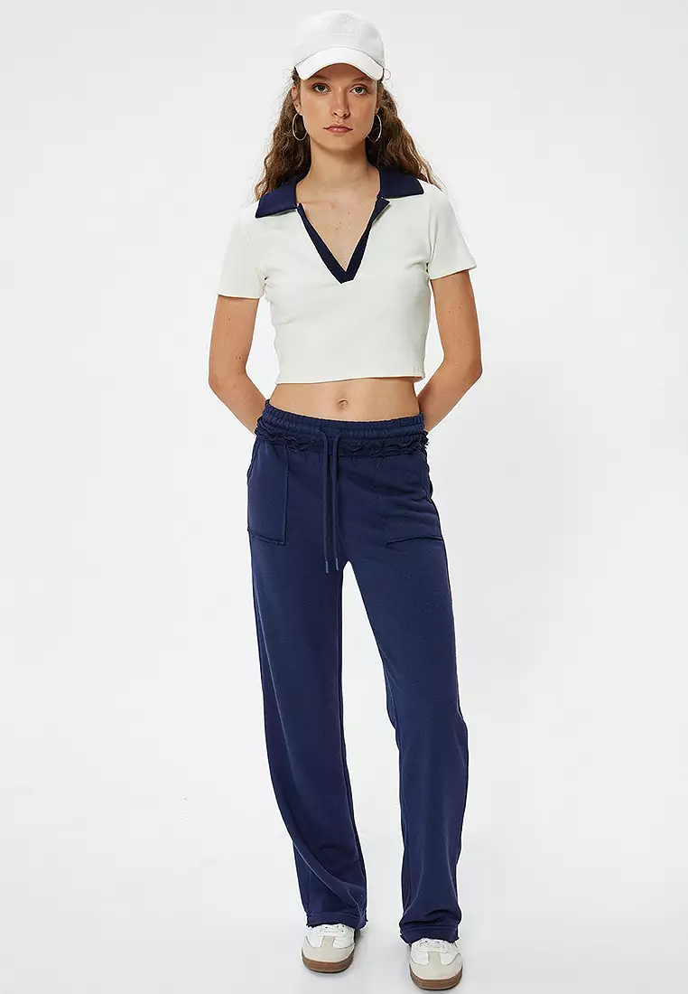 Oversize Sweatpants Wide Leg Laced Waist Ruffle Detail