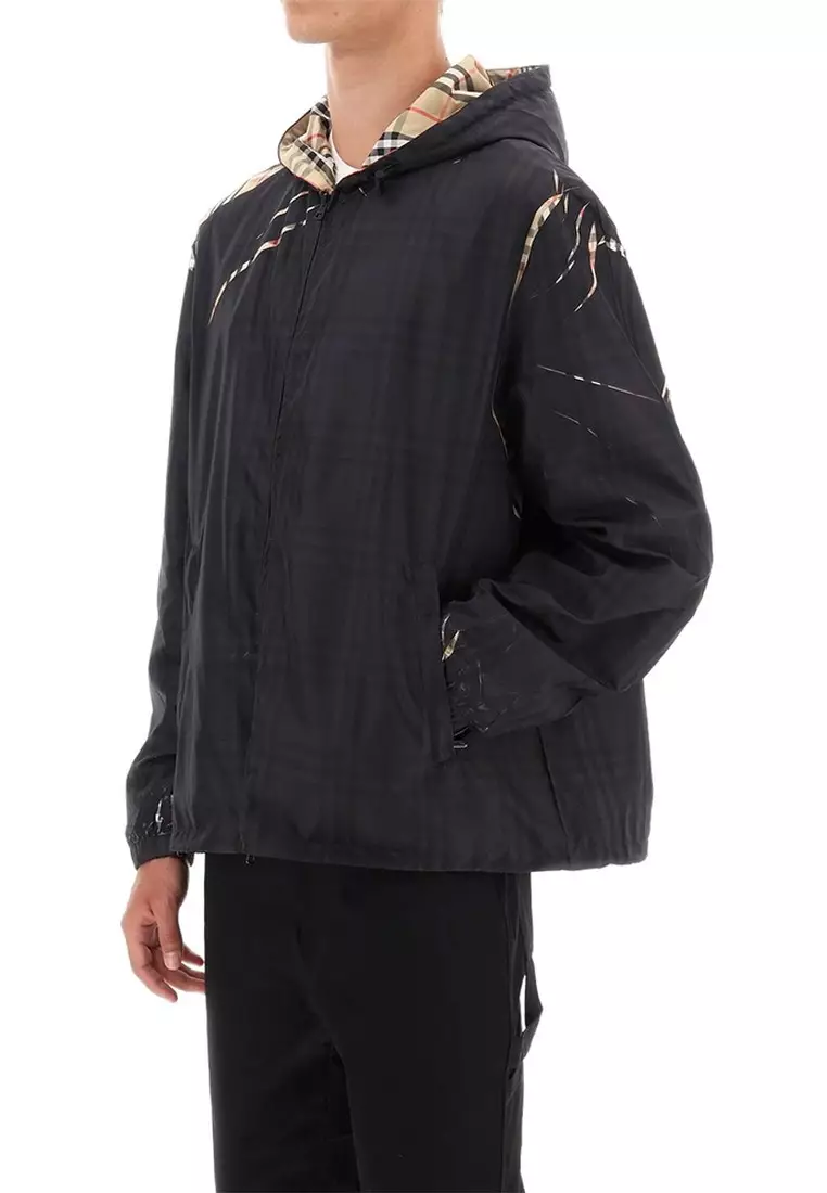 Burberry Burberry Sliced Check Hooded Jacket in Black 2024 | Buy 
