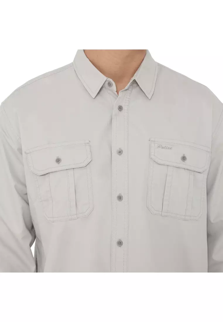 POLICE Kemeja Polos Cotton Kantong Dua Regular Fit Lengan Panjang Pria