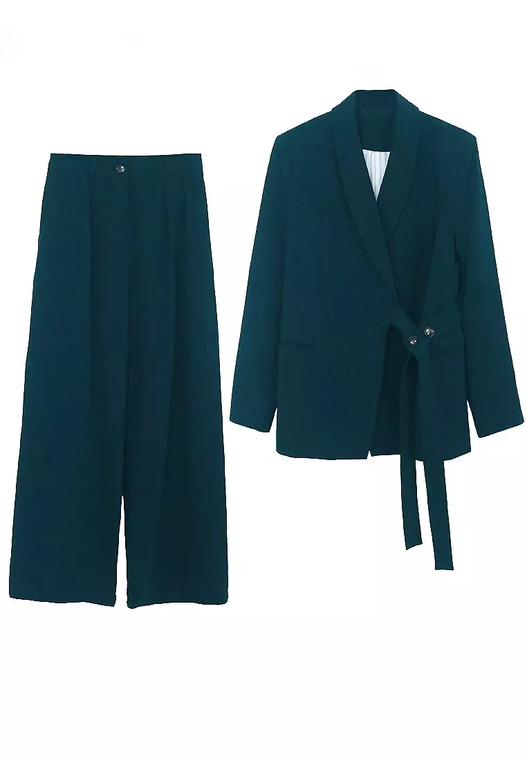 Shop Blue Pigment Suit Isla Wide Leg Pant Online