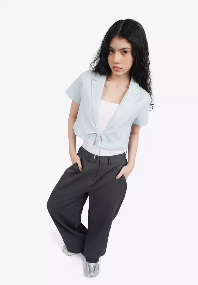 Short Sleeve Blazer with Tied Opening