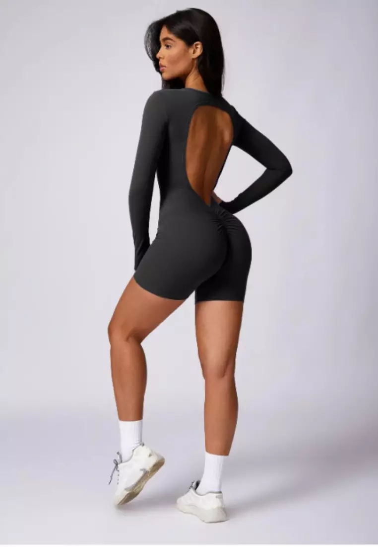 Bareback Romper – Open Back Long Sleeve Seamless Comfort Women Sculpting Fit Ultra-Stretch