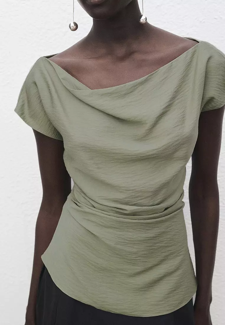 Modal Blouse with Asymmetrical Collar