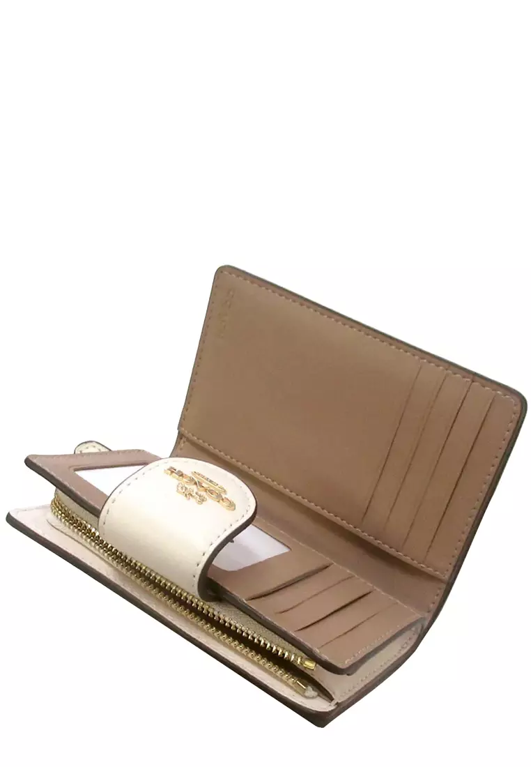 Coach Medium Corner Zip Wallet In Signature Canvas With Floral Print in Light Khaki/ Chalk Multi CR968