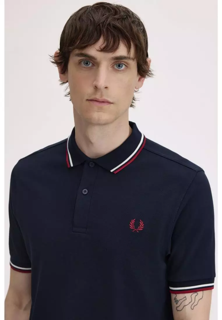 Fred Perry M3600 Twin Tipped Fred Perry Shirt (Navy / Snow White / Burnt Red)