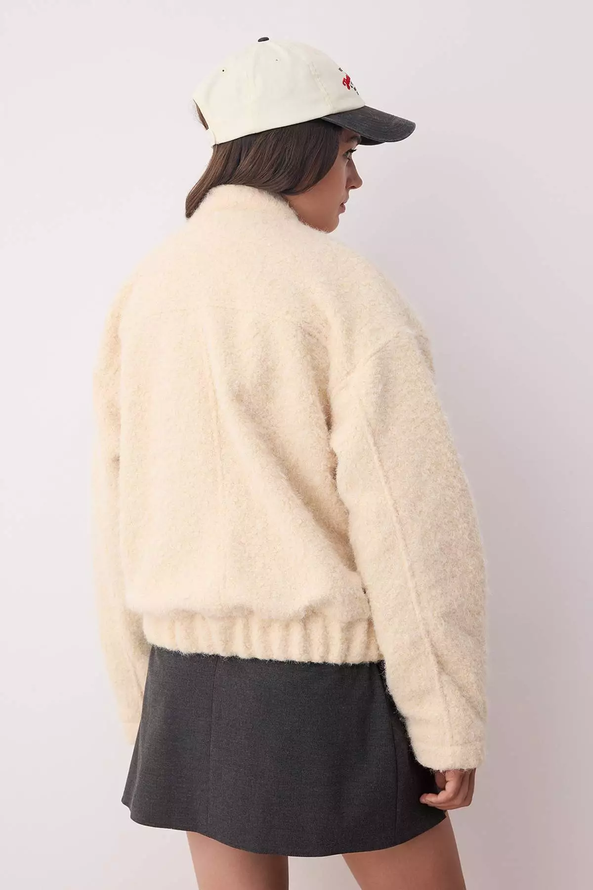 Ecru Regular Boucle Thin Jacket Coat