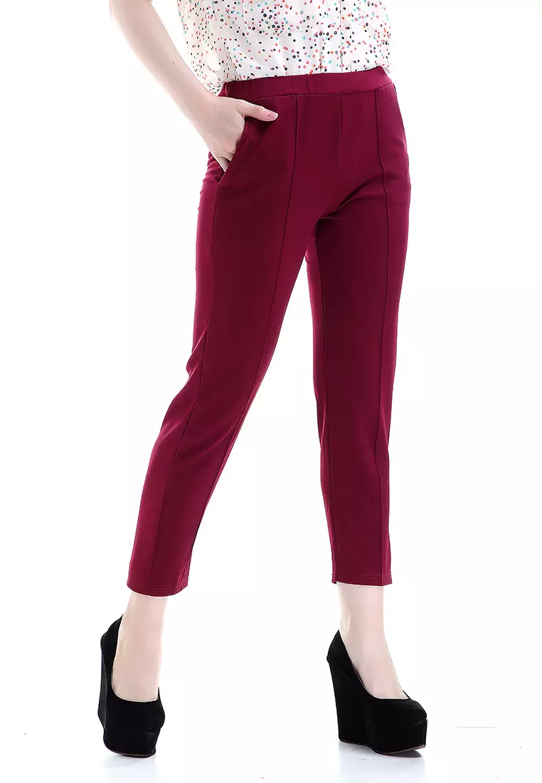 Opium Celana Panjang Wanita Rubbery Waist Long Pants Woman - Magenta