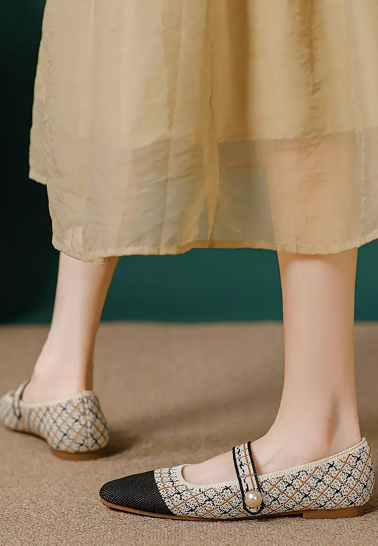 Pearl Strap Flyknit Mary Jane Shoes QC333