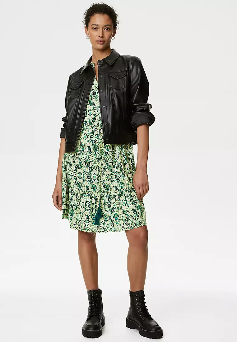 Cotton Rich Printed Mini Waisted Dress