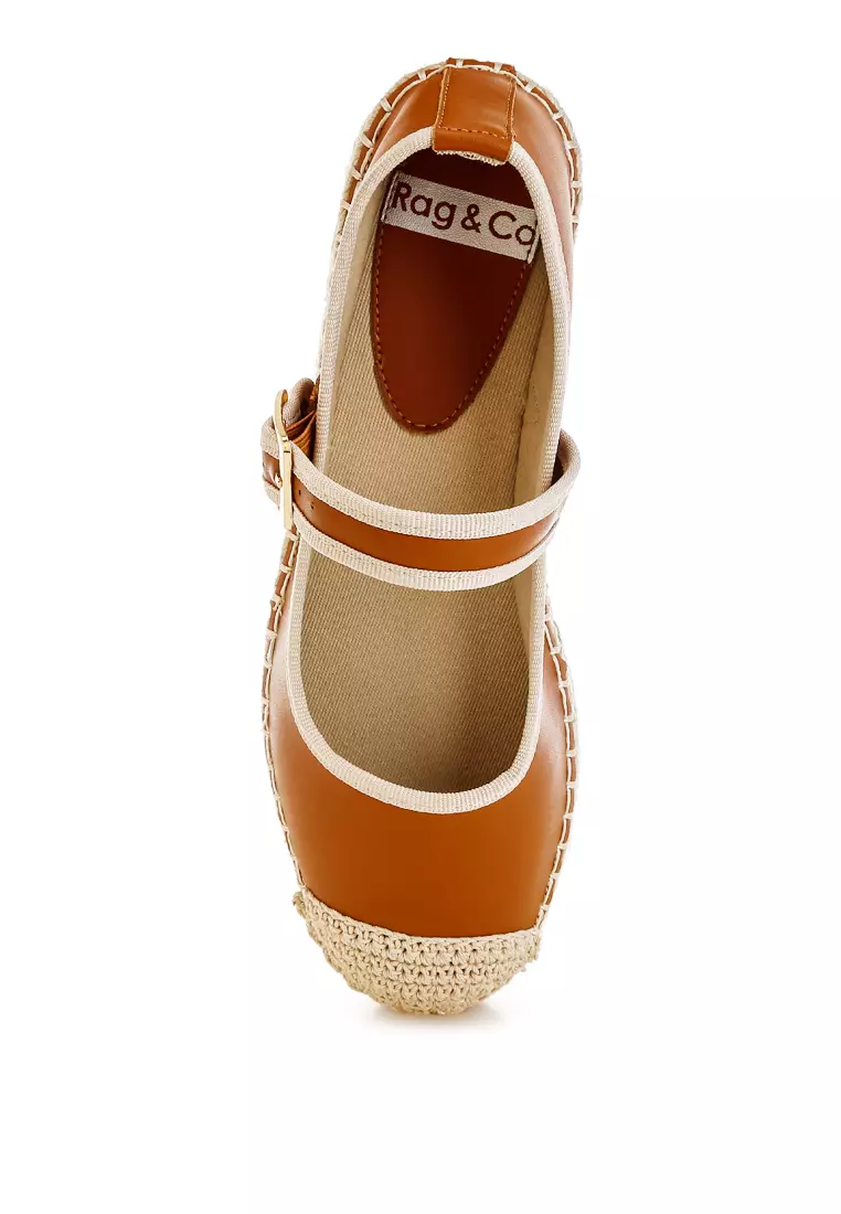 Genuine Leather Mary Jane Espradrilles in Tan