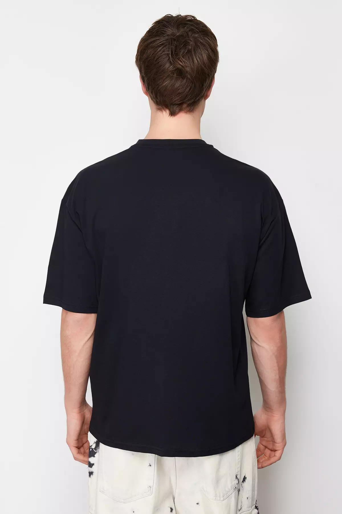 Black Oversized /Wide Cut 100% Cotton Velvet Texture Printed T-Shirt Tmnss22Ts0318