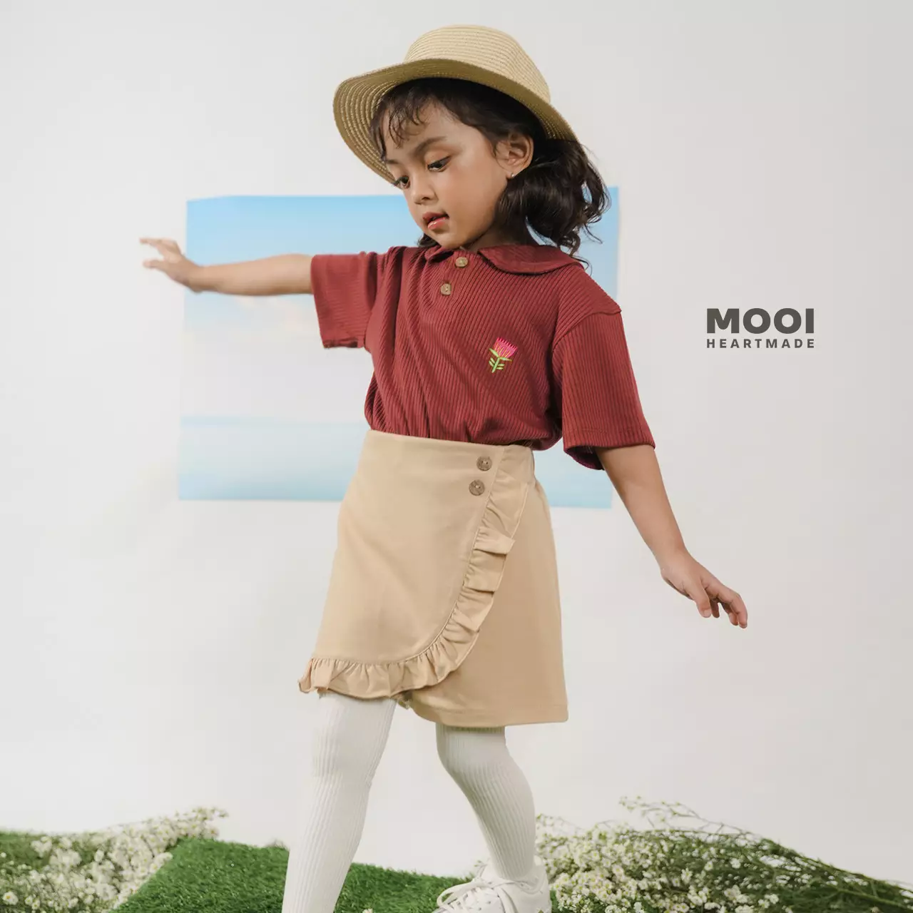 Mooi Rok Celana Skort Anak Perempuan Hanako Ruffle Skort - Berry Red