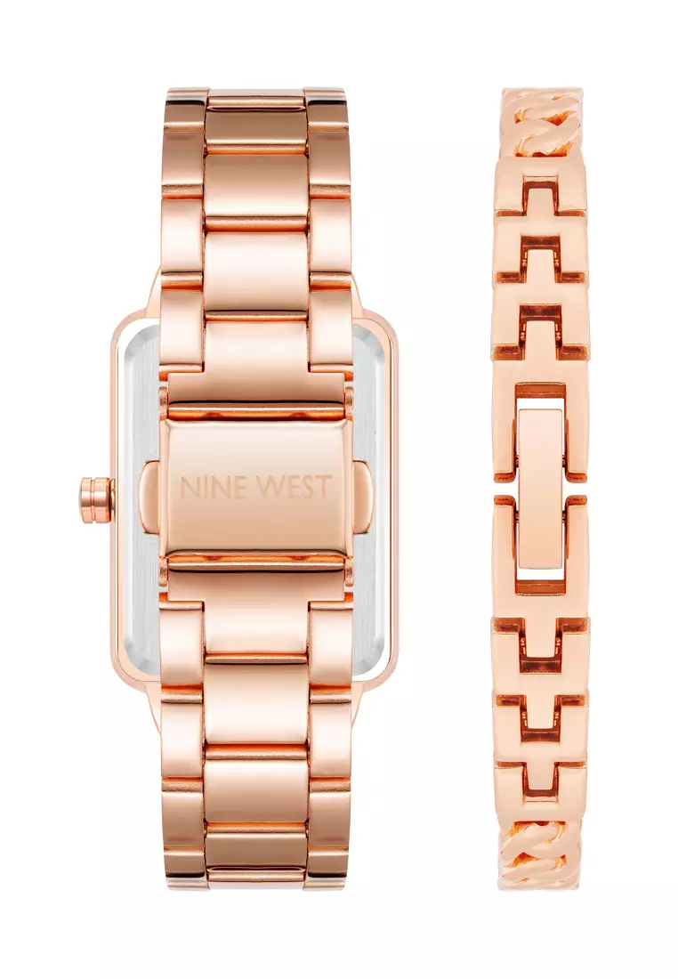 Nine West NW2766RGST0000 rose gold rectangle watch with 1 pc heart bracelet