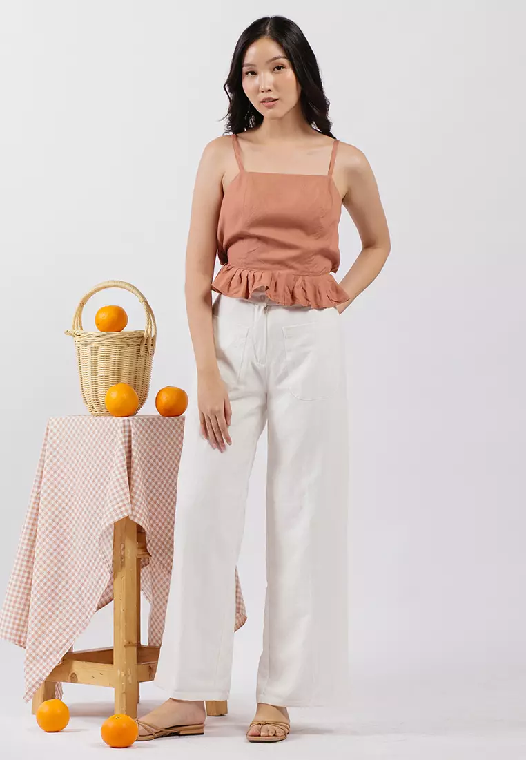 Ruffled Hem Backless Tank in Terracotta