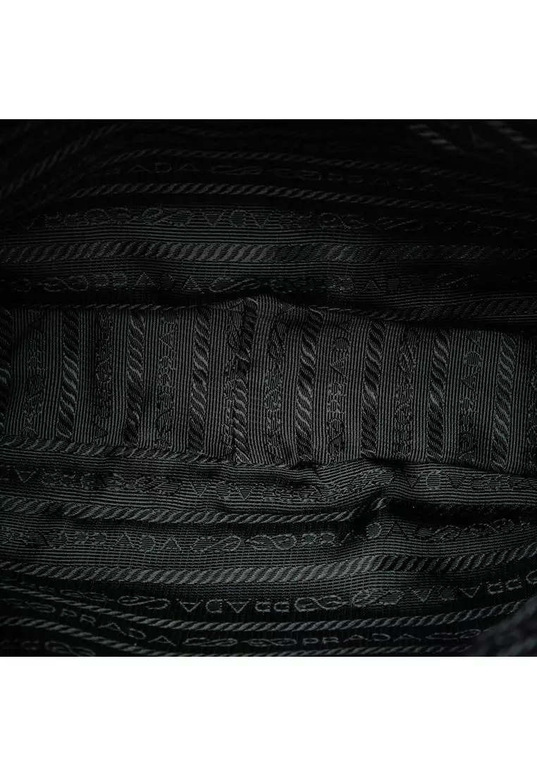 Pre-Loved Prada Croc Embossed Leather Trimmed Tessuto Shoulder Bag