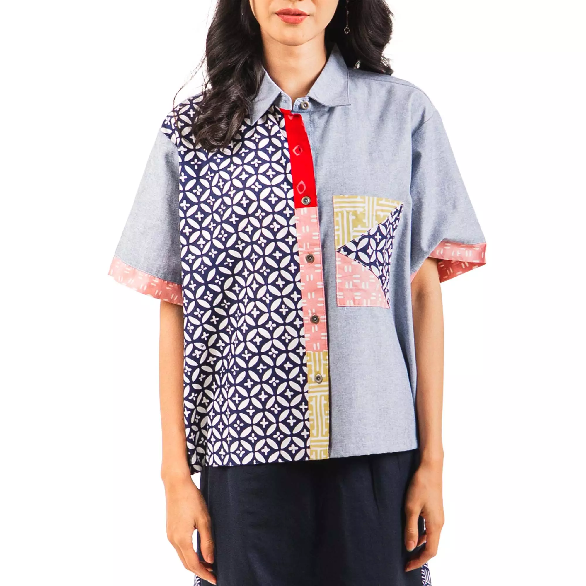 Kemeja Batik Wanita - Bhatara Batik Sassy - Atasan Batik Modern Lengan Pendek