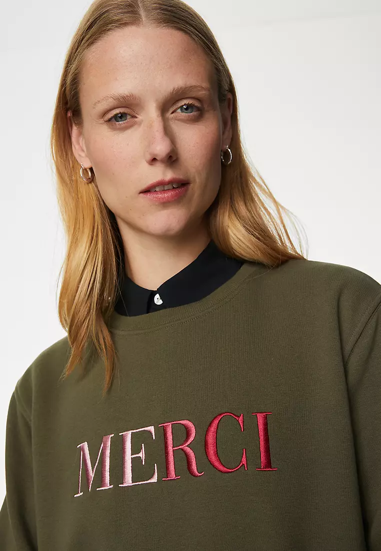 Cotton Rich Embroidered Slogan Sweatshirt