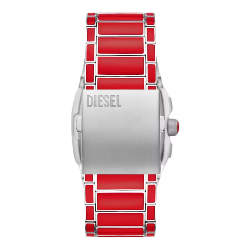 Jam Tangan Pria Diesel Cliffhanger DZ4637 Chronograph Silver Dial Red Lacquer and Stainless Steel Strap