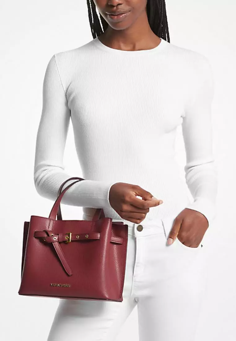 Michael Kors Emilia Small Pebbled Leather Satchel Dark Cherry