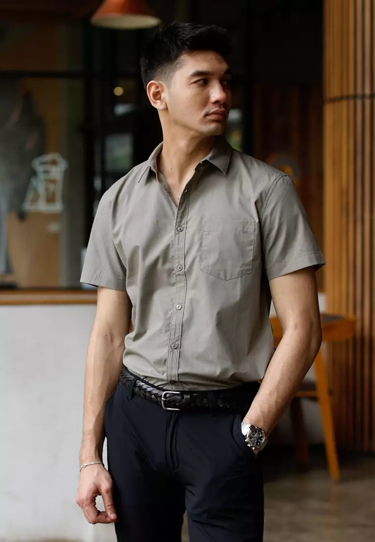 Oxcon Short Sleeve Business Shirt soft cotton Mid Grey