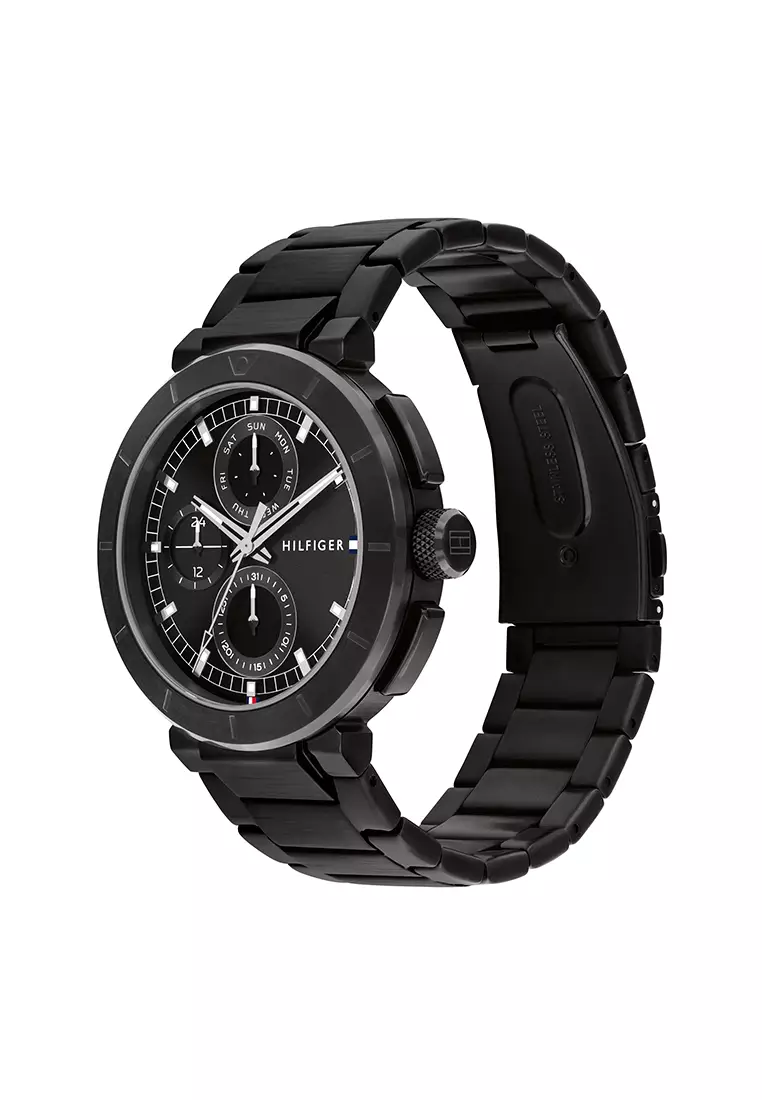 Men's Ionic Black Plated Steel Bracelet and Black Dial Quartz Multifunction Watch - TH1792119