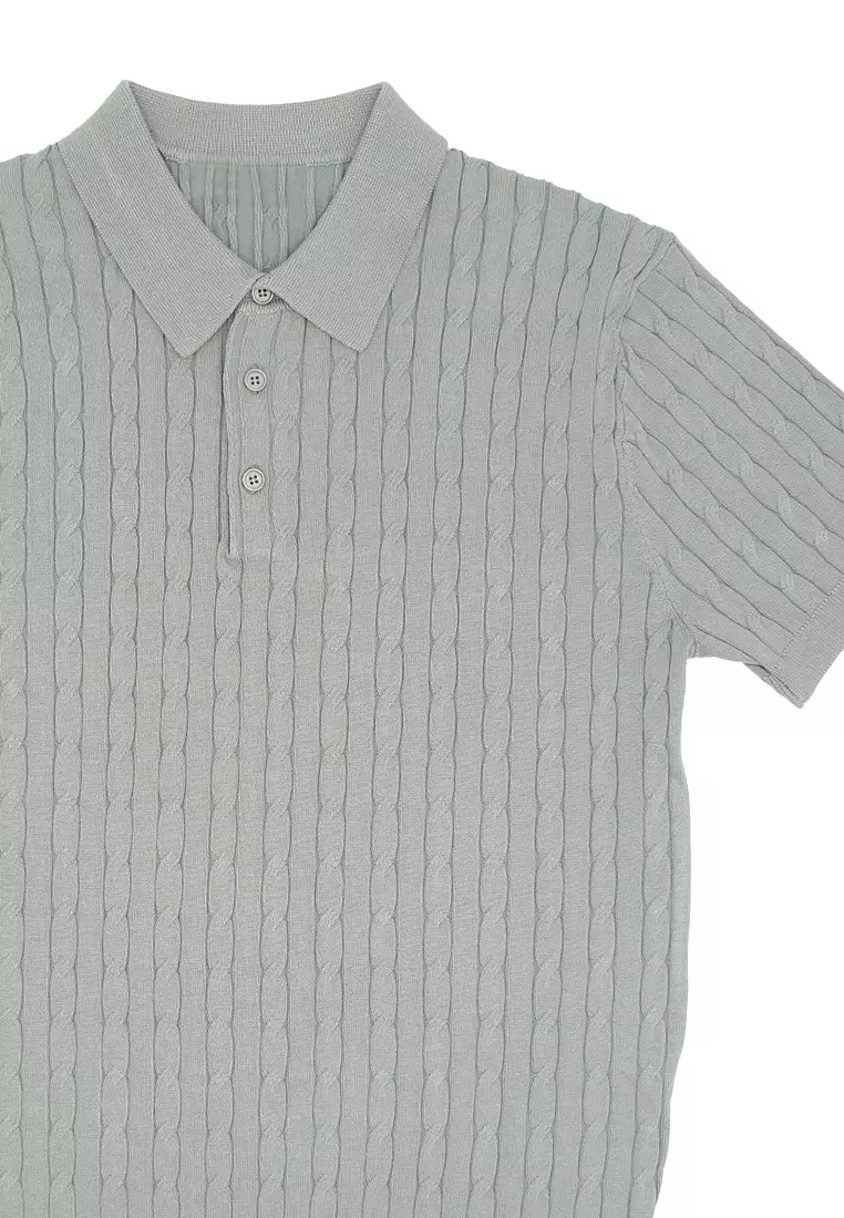 Men's Cable Knit Poloshirt - Dark Gray