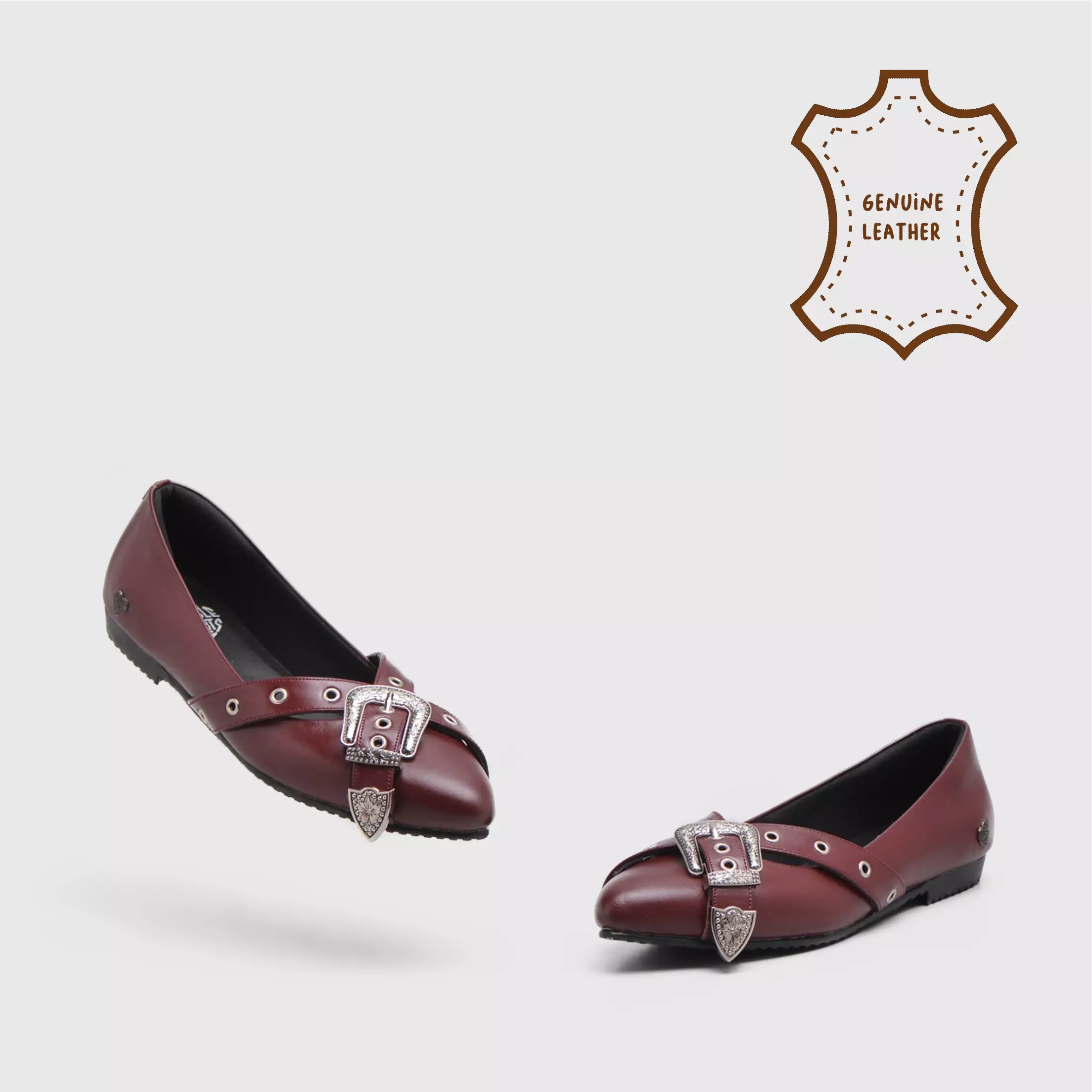 Mufla Flat Shoes Genuine Leather Maroon